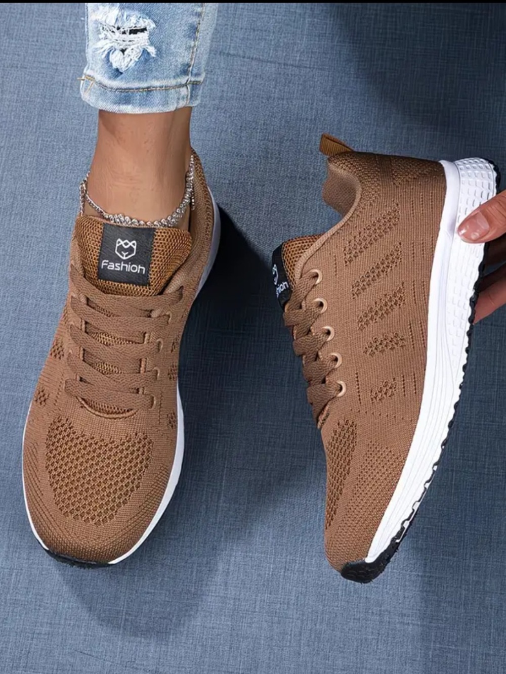 NEW Brown Knit Men's Athletic Sneakers